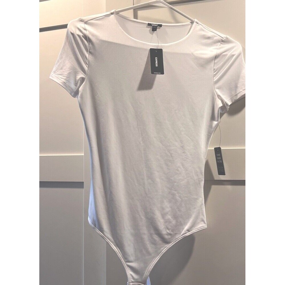 Express Body Contour Bodysuit Womens  Thong Shirt , Off White , Size XS Crew